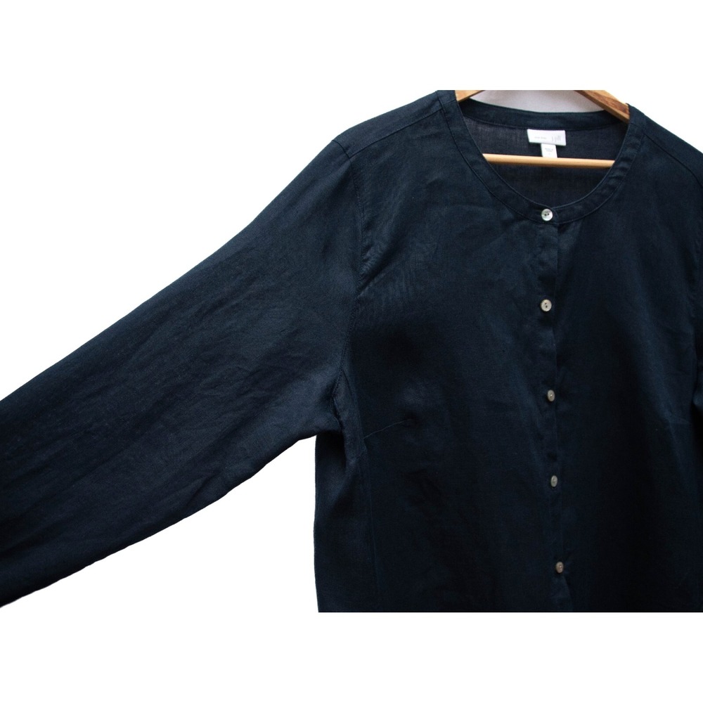Lagenlook Pure Linen Top Shirt Womens L Navy Relax Side Ties Lightweight Lagom - Picture 4 of 8